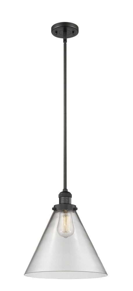 Innovations Lighting  Franklin Restoration Cone - 1 Light 12" Stem Hung Mini Pendant Clear/Matte Black