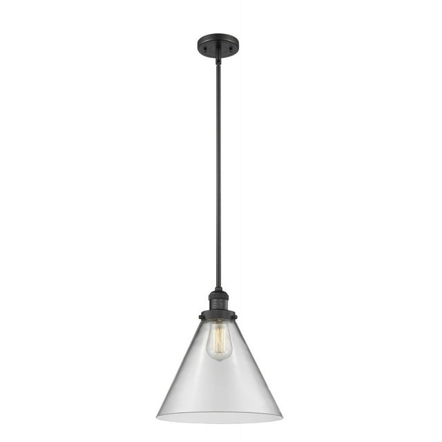Innovations Lighting  Franklin Restoration Cone - 1 Light 12" Stem Hung Mini Pendant Clear/Matte Black