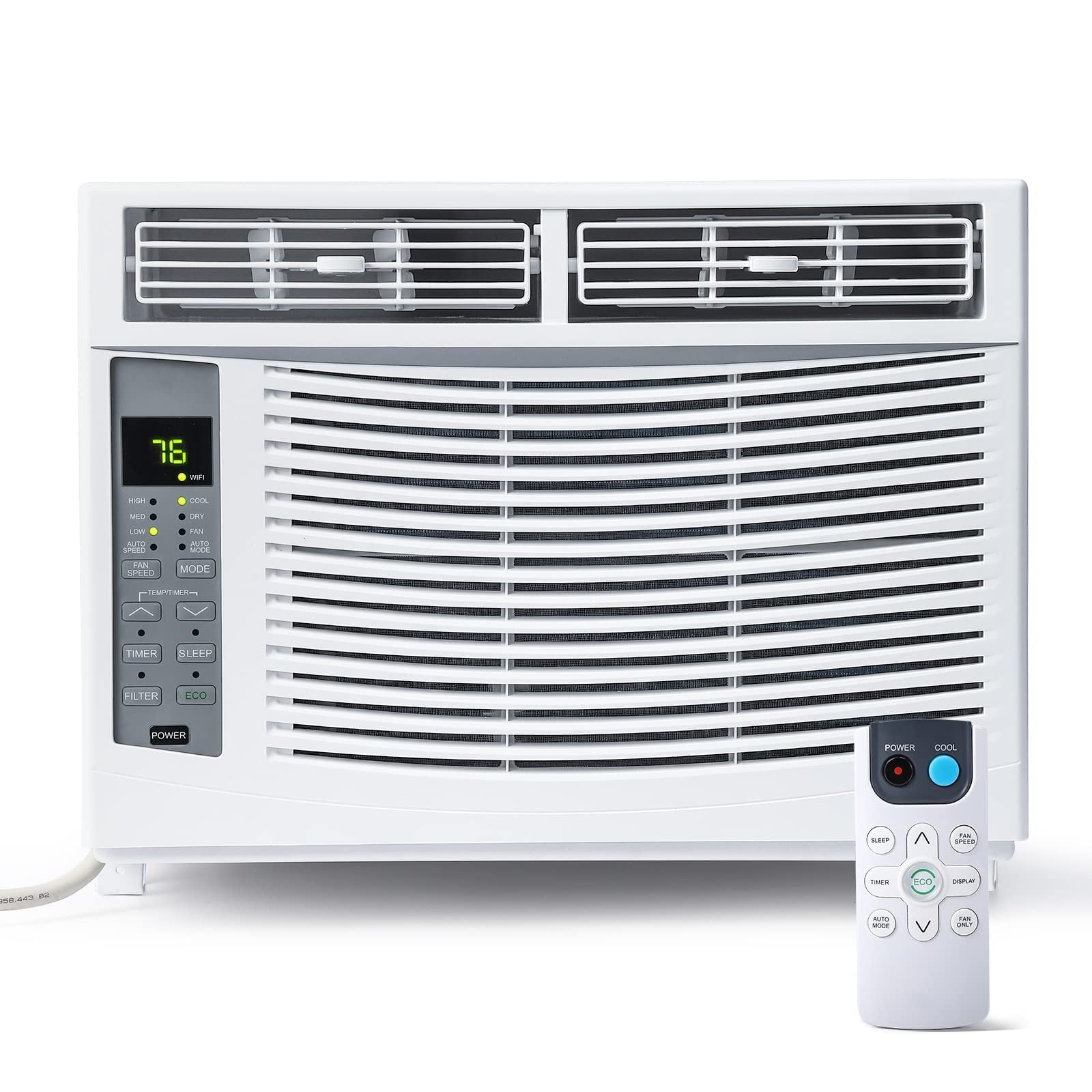 Homhougo 6,000 BTU Window Air Conditioner, 3-in-1 AC Unit (Cooling, Dehumidifying, Fan), Timer, Sleep/ECO Mode, Easy Installation Kit, Cools Rooms Up to 350 Sq.Ft, 115V/60Hz