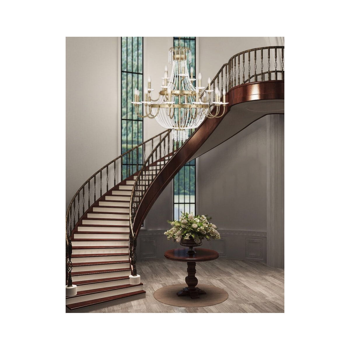 21 Light Winter Gold Foyer Chandelier with Clear Crystals Shade