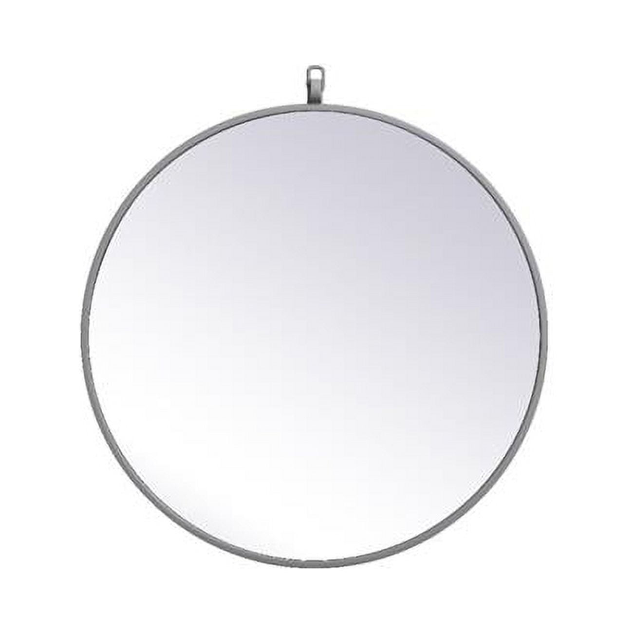 21 in. Metal Frame Round Mirror with Decorative Hook, Grey