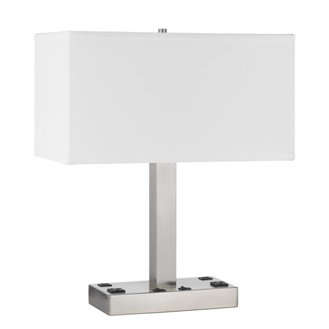 21 in. Nickel Metal Two Light Desk USB Table Lamp with White Rectangle Shade