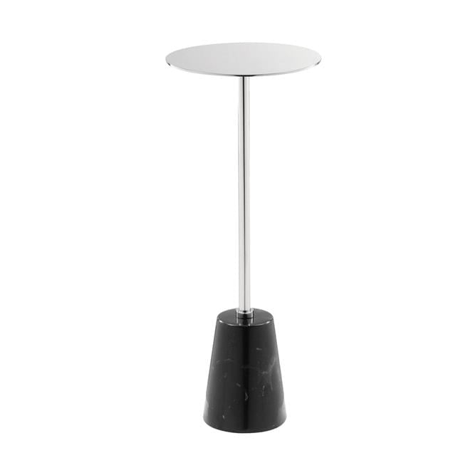 Pemberly Row Modern Genuine Marble & Steel Side Table in Black