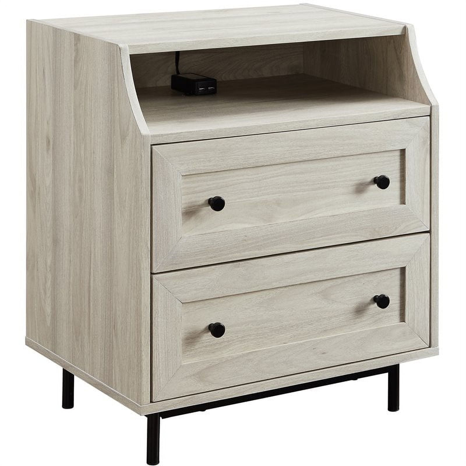 Walker Edison Modern 2 Drawer Nightstand with USB Port, Birch