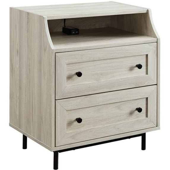 Walker Edison Modern 2 Drawer Nightstand with USB Port, Birch