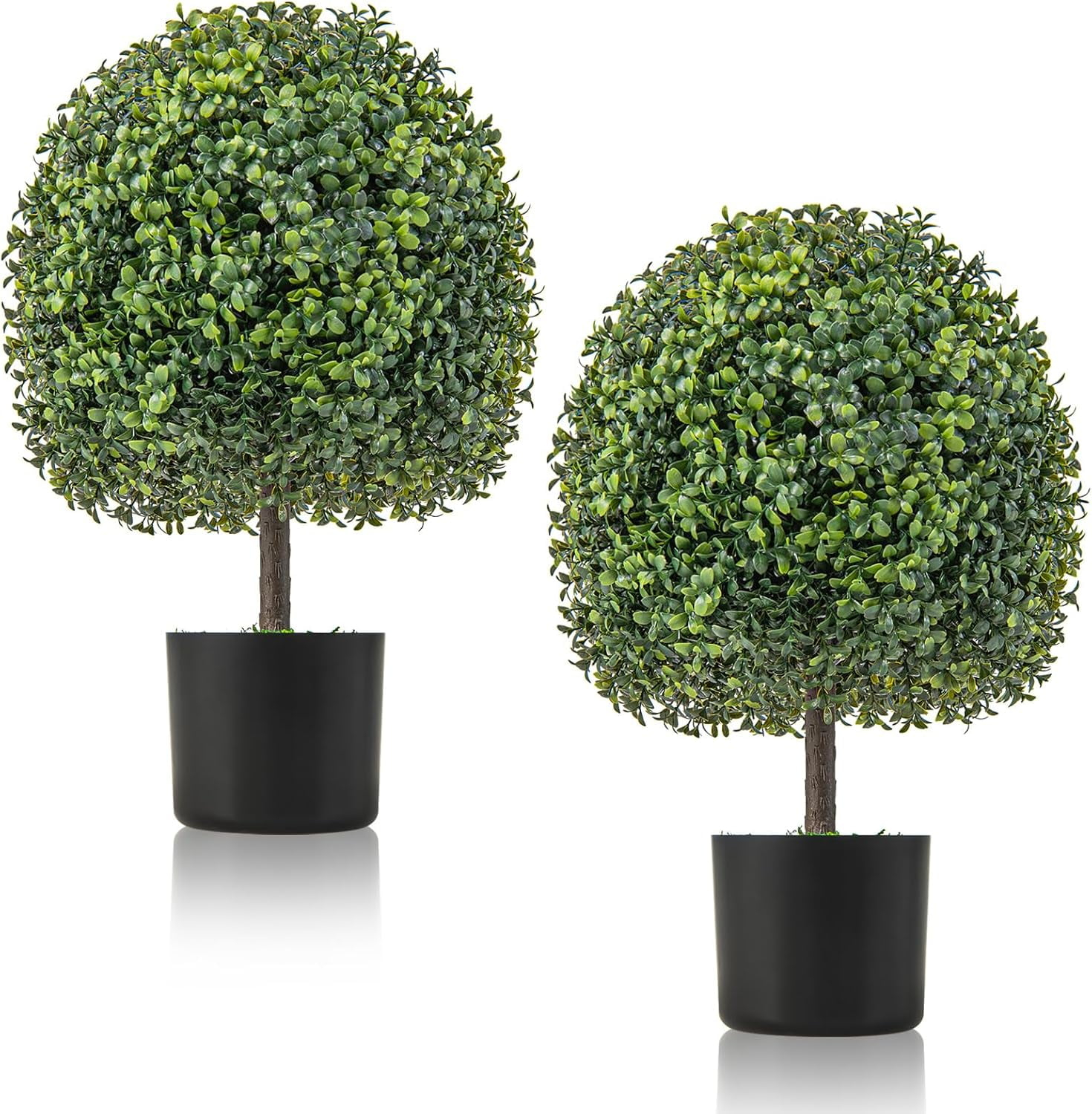 22’’ Faux Boxwood Topiary Ball Tree Set of 2, Artificial Plants Outdoor Weather Resistant, Cement-Filled Potted Bushes, Evergreen Topiary Trees Artificial for Porch Decoration Indoor Outdoor