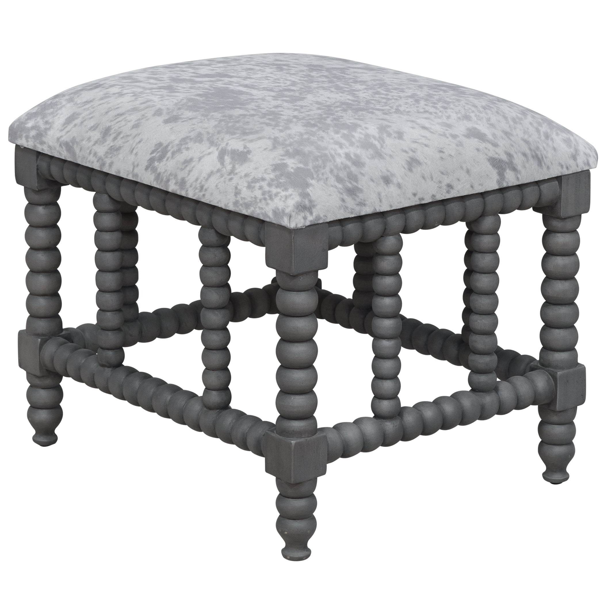 Uttermost Estes Wood and Faux Cow Hide Small Bench in Gray/White