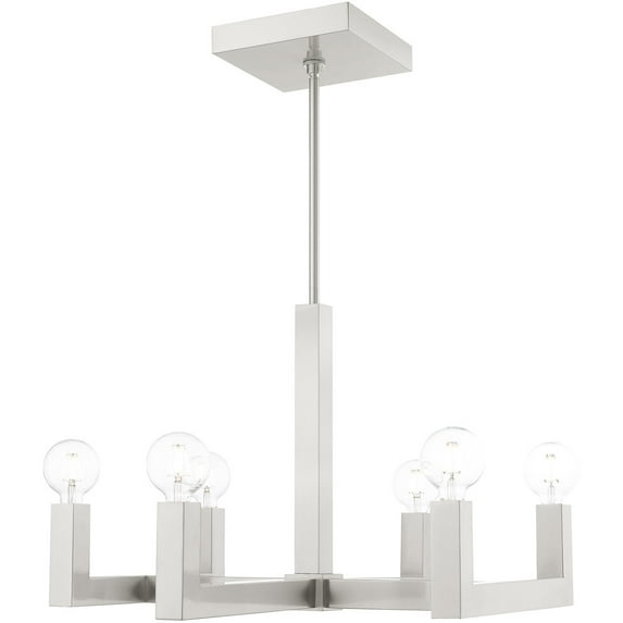 24.375 inch 6 Light Brushed Nickel Chandelier with Stainless Steel base Shade