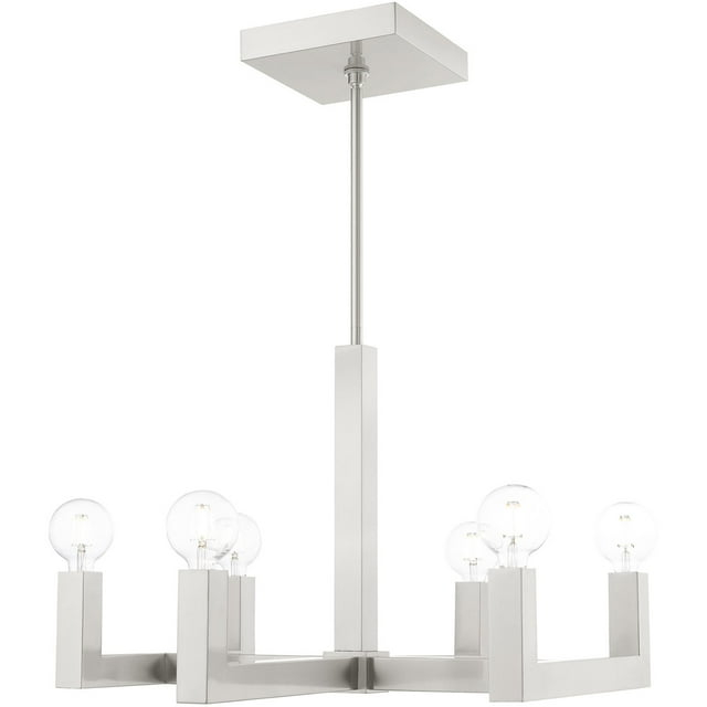 24.375 inch 6 Light Brushed Nickel Chandelier with Stainless Steel base Shade