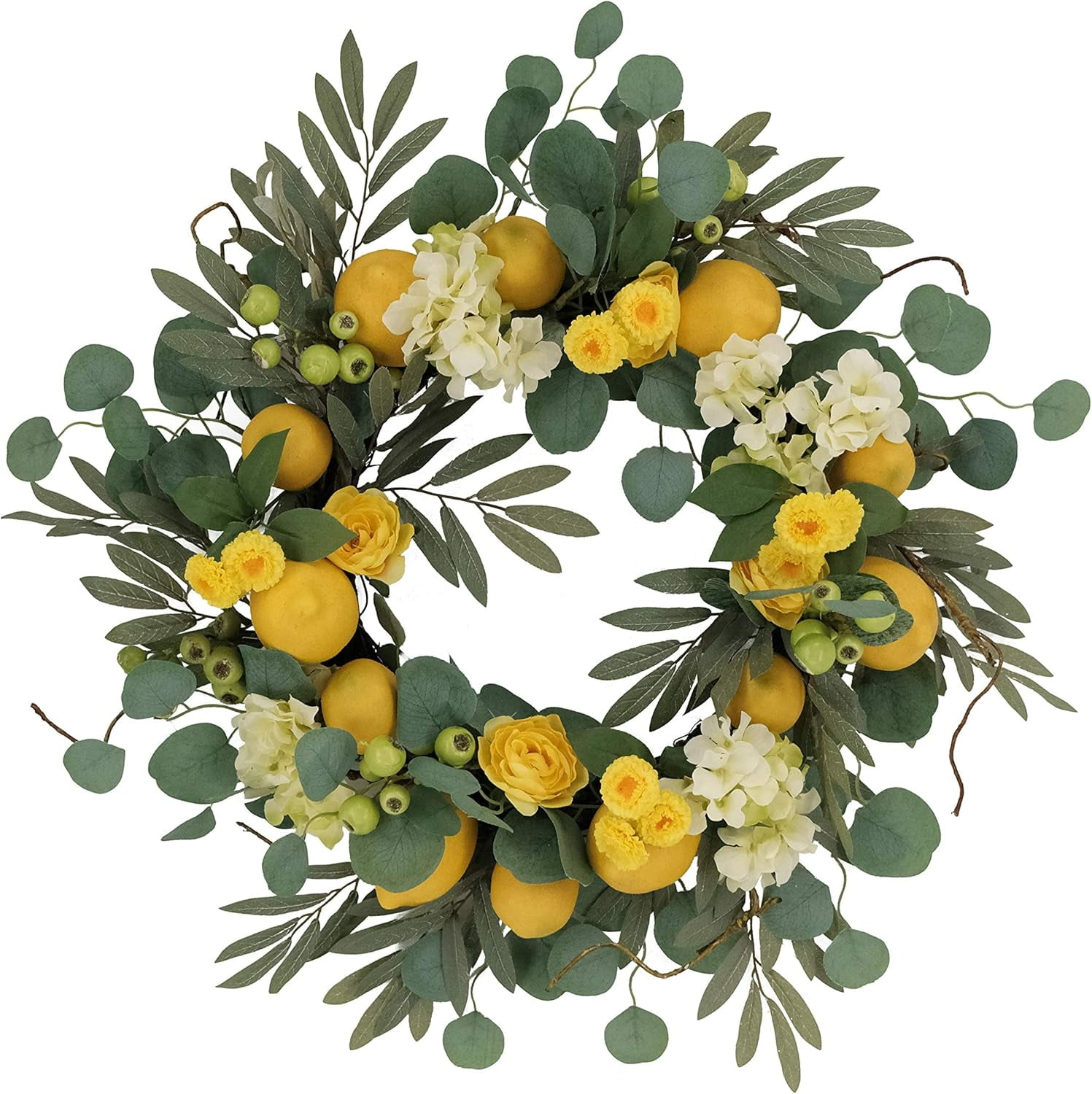 24" Vibrant Puleo International Artificial Lemon and Hydrangea Floral Spring Wreath