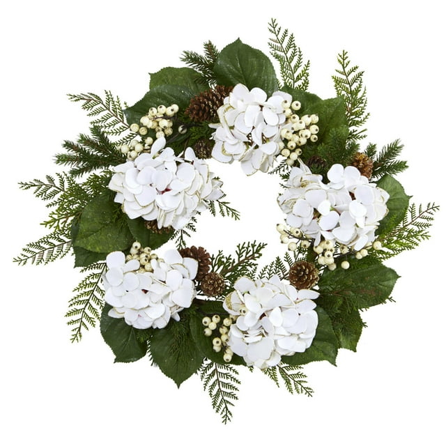 24" Gold Trimmed Hydrangea and Berry Wreath