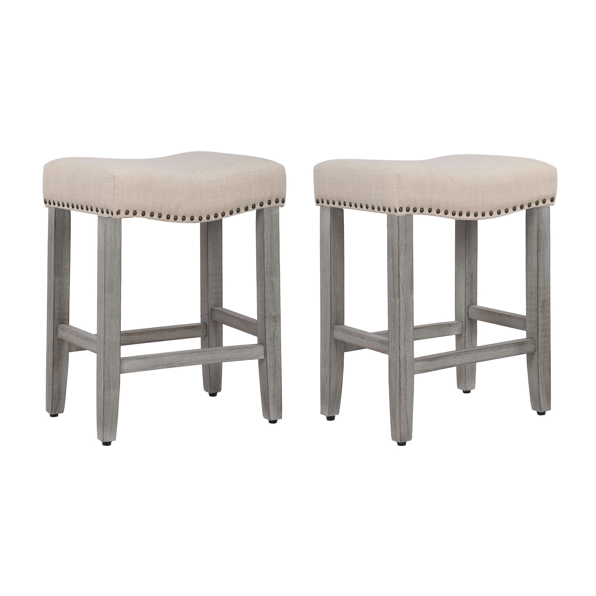 Polytrends Jameson Upholstered Polyester Gray 24 Inch Counter Stool (Set Of 2) Antique Gray/Beige Metal Foam Upholstered Foam Cabin & Lodge