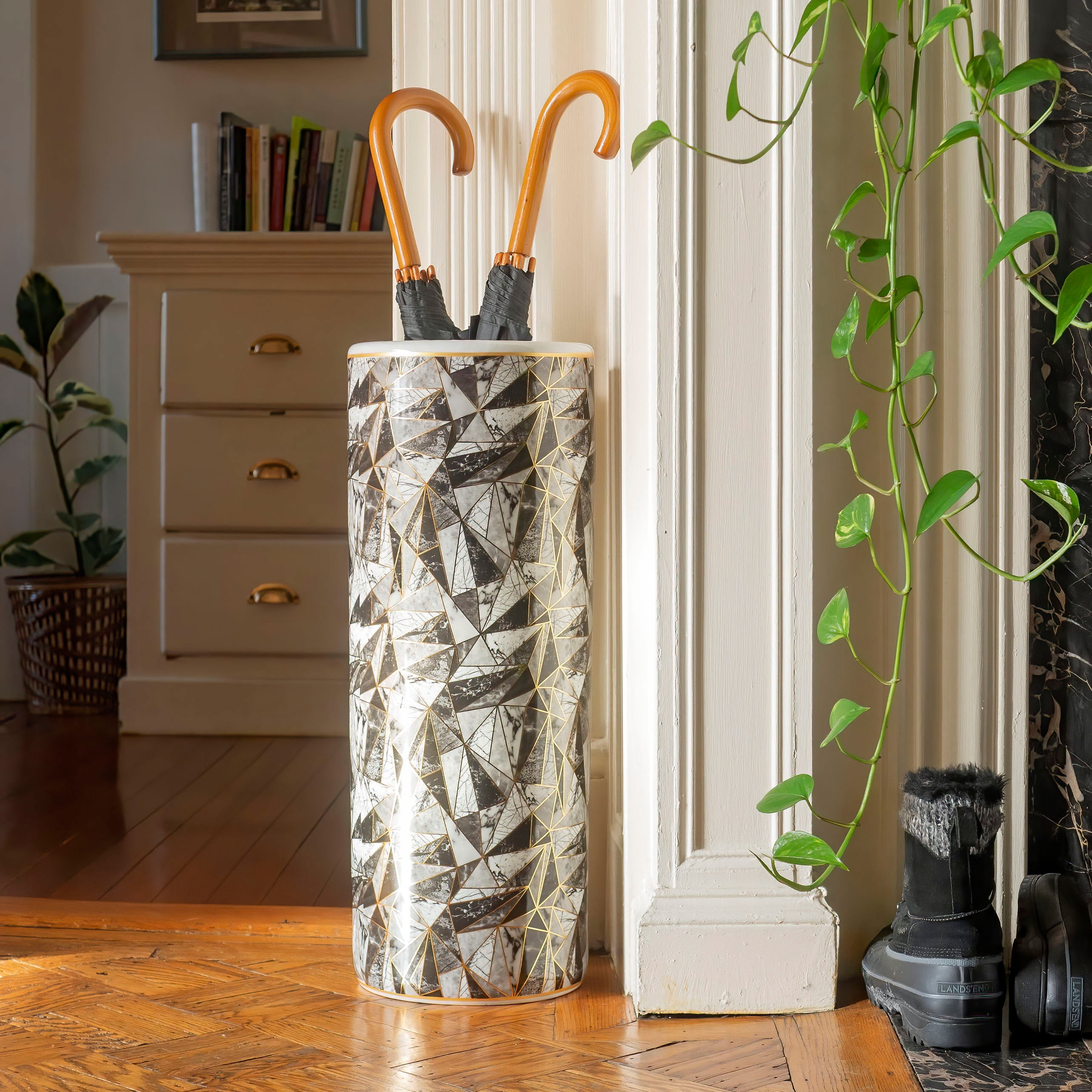 24" Marble & Gold Design Umbrella Stand