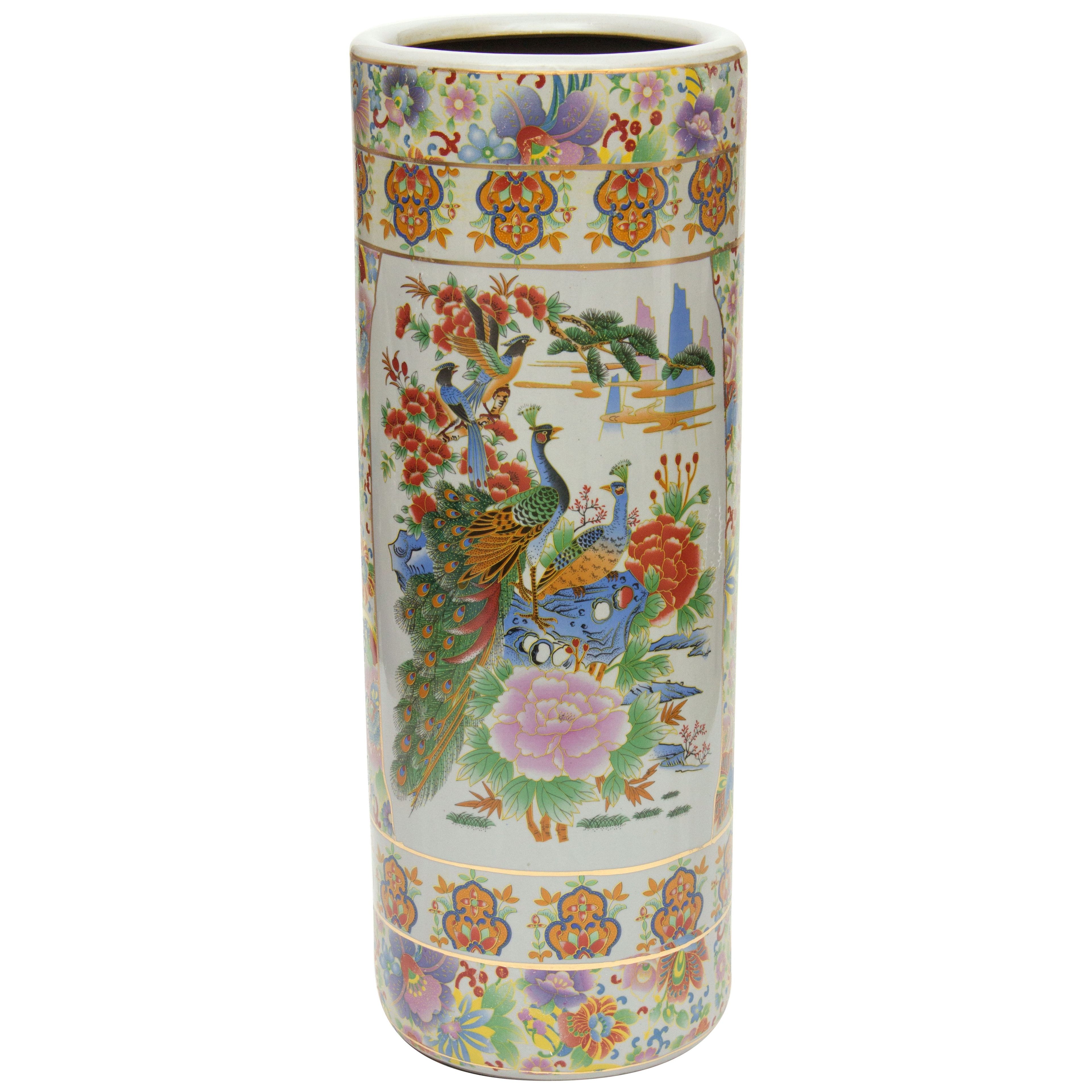24" Satsuma Birds & Flowers Porcelain Umbrella Stand