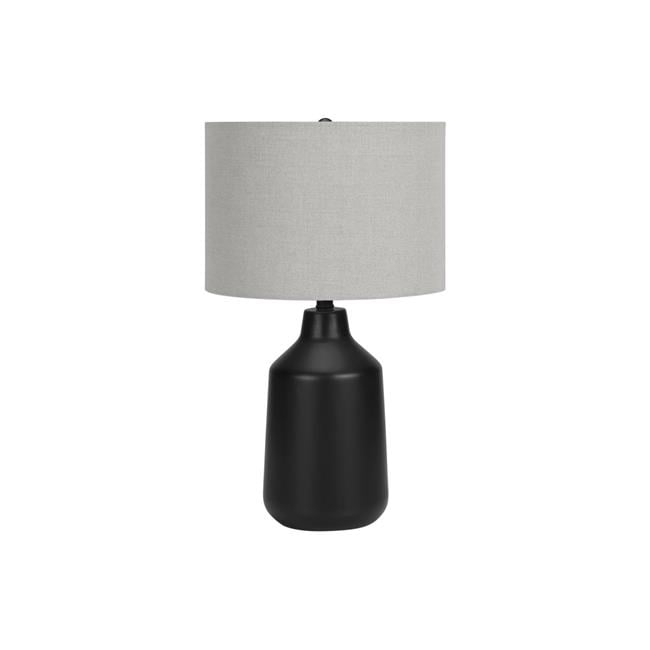 24 in. Concrete Urn Table Lamp with Gray Drum Shade, Black