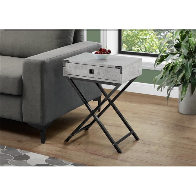 24 in. Grey Cement Particle Board, MDF & Black Nickel Metal Accent Table