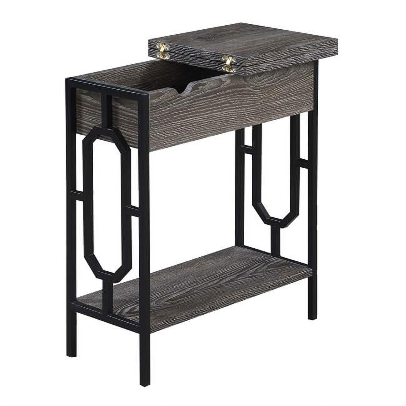 24 in. Omega Flip Top End Table with Charging Station, Weathered Gray Wood & Black