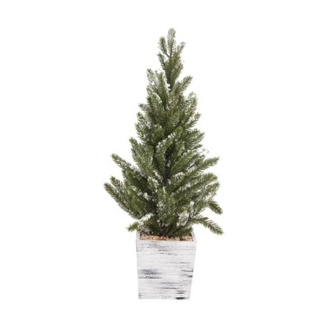 24" Snowy Pine Tabletop Christmas Tree with White Wooden Pot