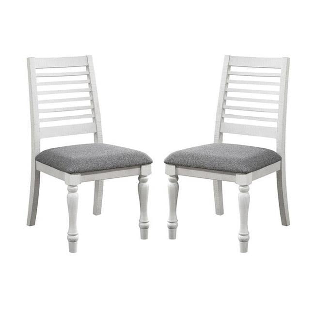 Wren 24 Inch Dining Chair Set of 2 Gray Fabric Cushion Antique White Wood