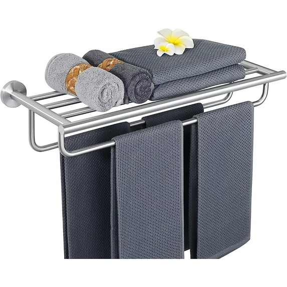 Alise Towel Rack with Double Towel Bar, 24 Inch Towel Racks for Bathroom, Modern Towel Holder for Bathroom Wall, SUS304 Stainless Steel Towel Shelf, Brushed Nickel