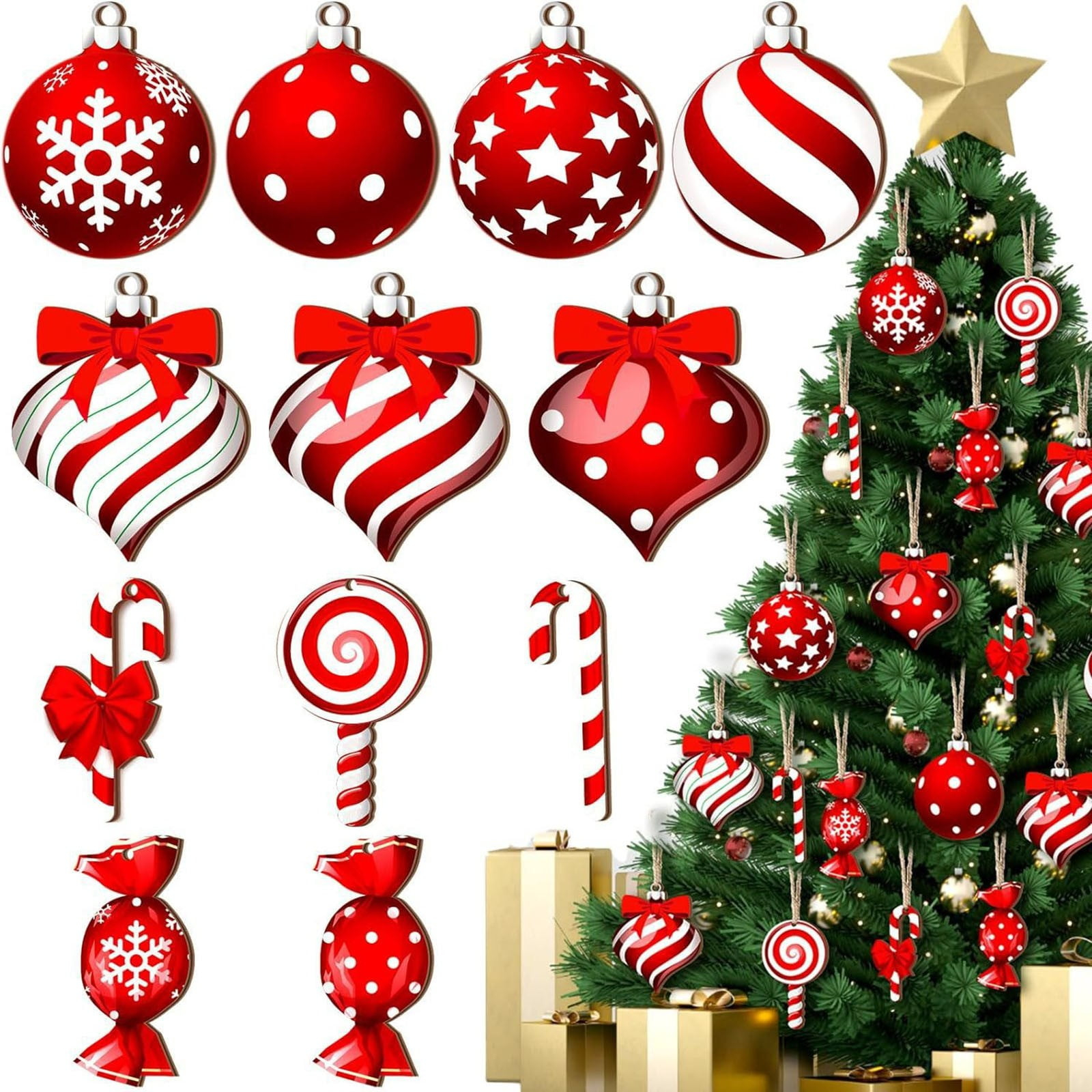 24Pcs Christmas Candy Hanging Ornaments, Wood Christmas Ornament Peppermint Lollipop Tree Ornaments with Rope, Leodye Clearance Black of Friday Christmas Special Offers