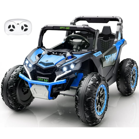 iYofe 24V Ride on Toys for Kids, Kids Ride on Car for Boys Girls 3-6, Powered Ride on UTV Electric Cars for Kids with Remote Control, Bluetooth Music, LED Lights, 4 Wheels Spring Suspension, Blue
