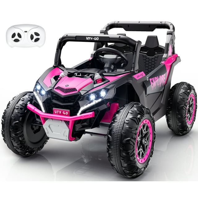 SUSIELADY 24V 2 Plazas Ride-On UTV para Niños, Coche Eléctrico con Control Remoto, Suspensión en las 4 Ruedas, Música, Almacenamiento, Camión de Juguetes Al Aire Libre para Niños Niñas a Partir de 3 Años, Rosa