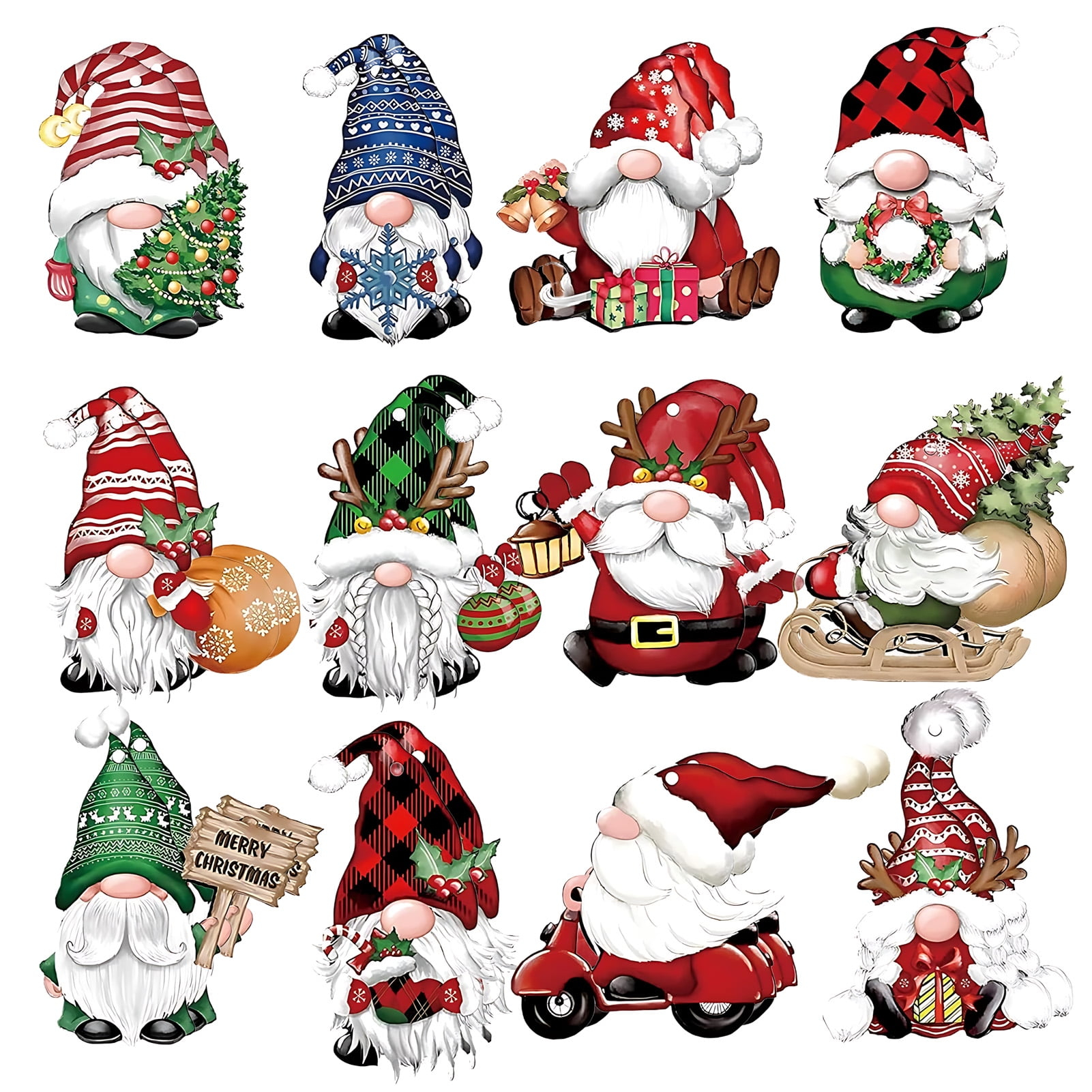 24pcs Gnome Christmas Ornaments Set - Festive Decorations with Wooden Gnomes for Tree Adornments & Ultimate Holiday Celebration Accessories