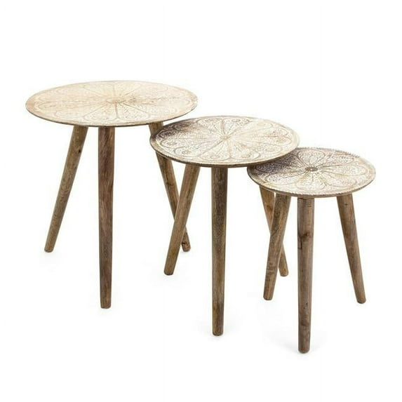 25, 22 & 19 in. Mango Wood Splayed Legs Nesting Tables, Natural & Brown - 3 Piece