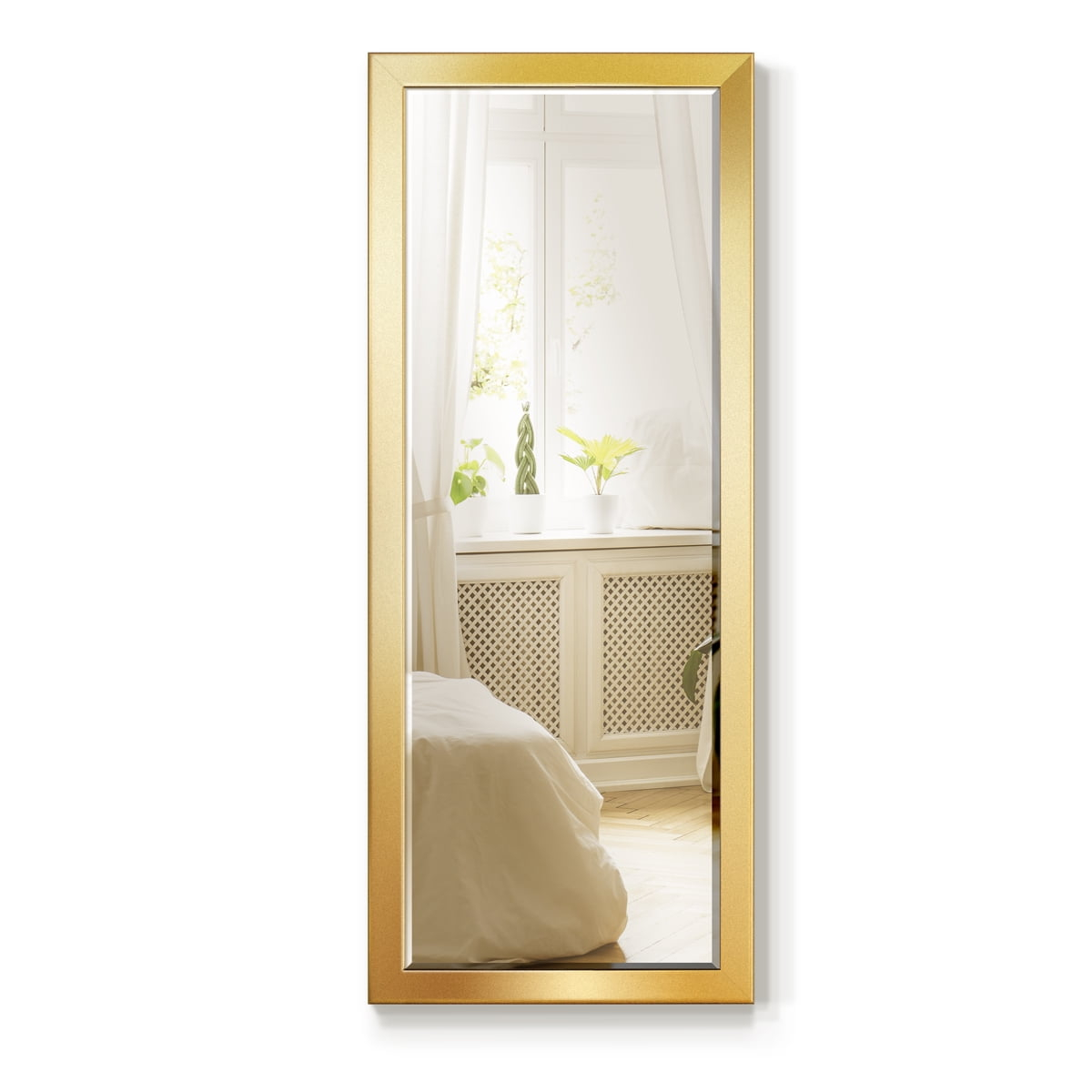 25 in. W x 61 in. H Framed Rectangle Beveled Edge Wood Full Length Mirror in Solid Gold