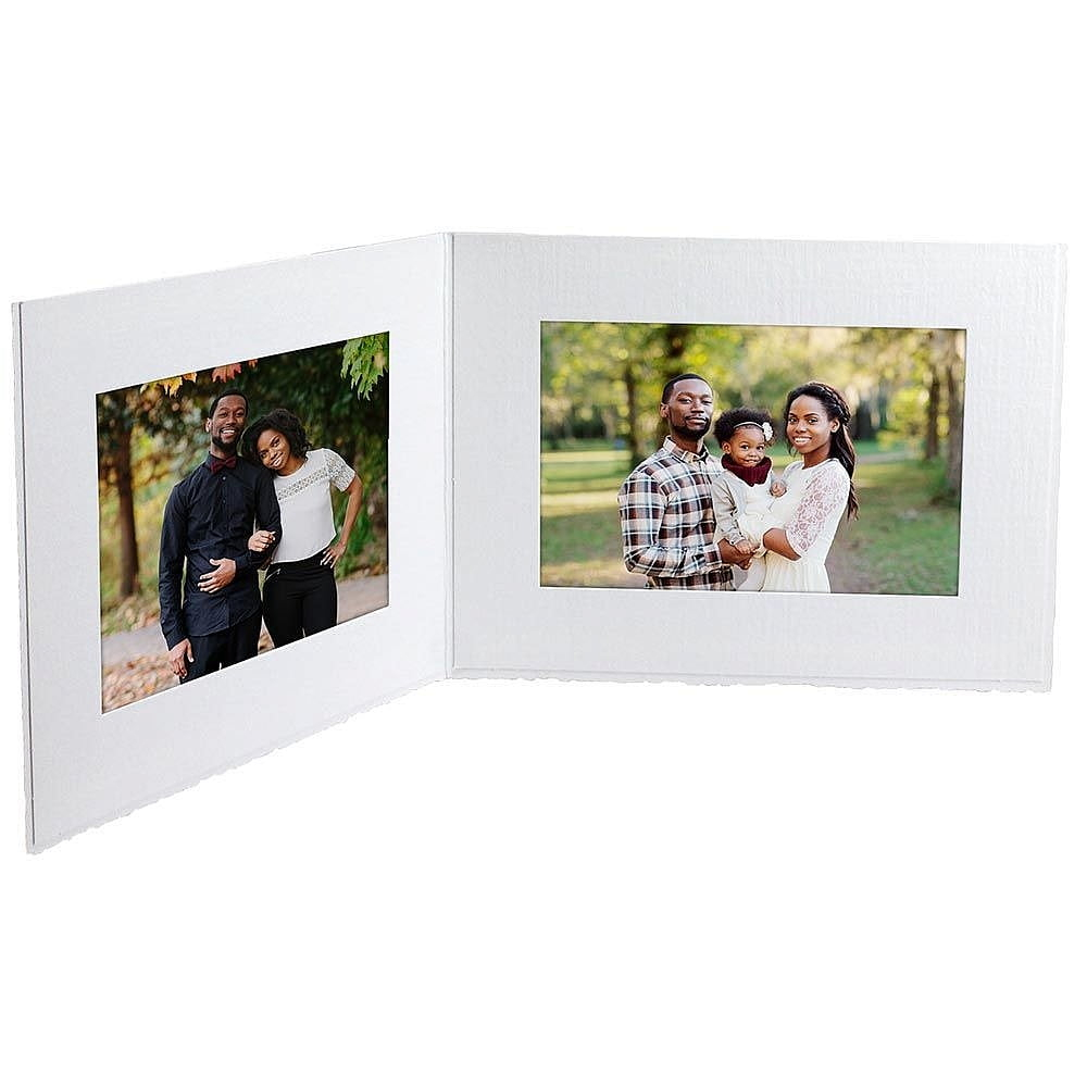 (25 pack) White cardboard double photo folder frame w plain border  sold in 25s  - 5x7