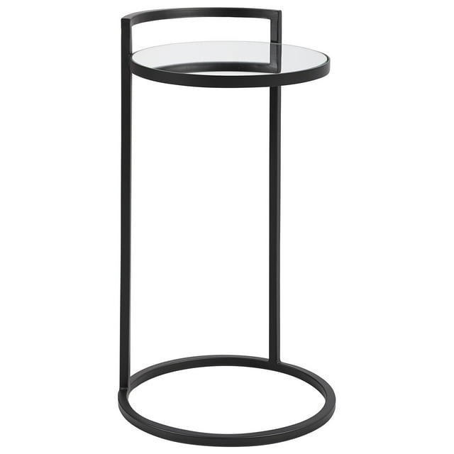 26 Inch Metal Frame Mirrored Top Accent Table, Black - Saltoro Sherpi