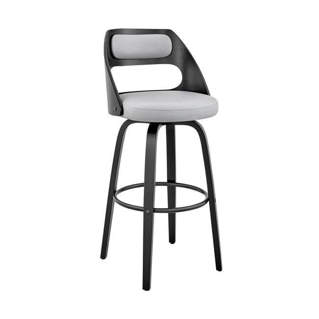 26 in. Julius Gray Faux Leather & Black Wood Bar Stool