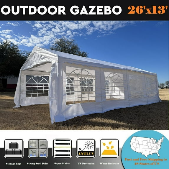 26'x13' PE White Tent - Heavy Duty Party Wedding Tent Canopy Carport - By DELTA Canopies