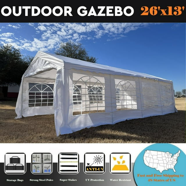 26'x13' PE White Tent - Heavy Duty Party Wedding Tent Canopy Carport - By DELTA Canopies
