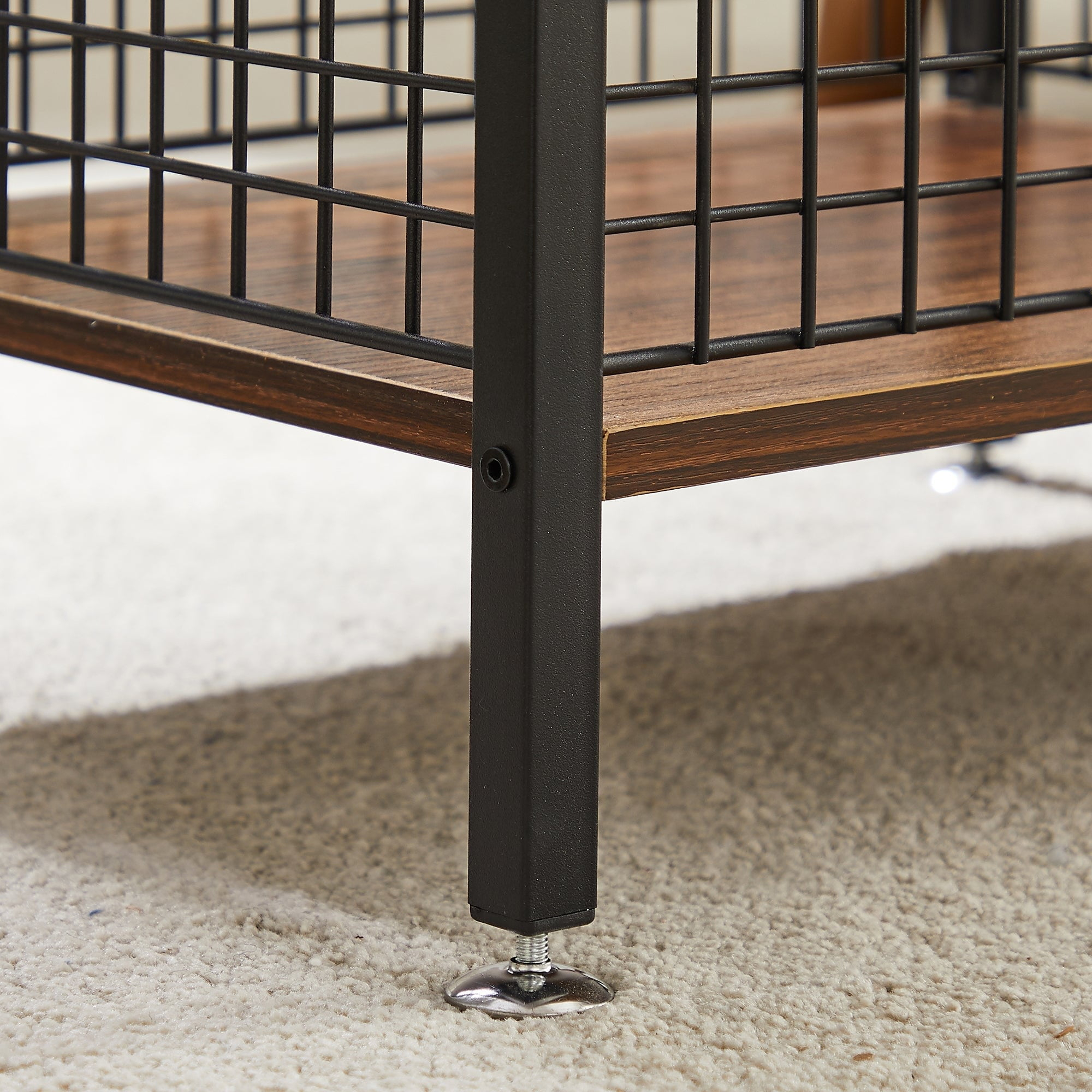 27.5" Tall Nightstand with 1-Drawer and Open Storage Shelf, Metal Frame and Fence Sofa End Table (Set of 2) Brown