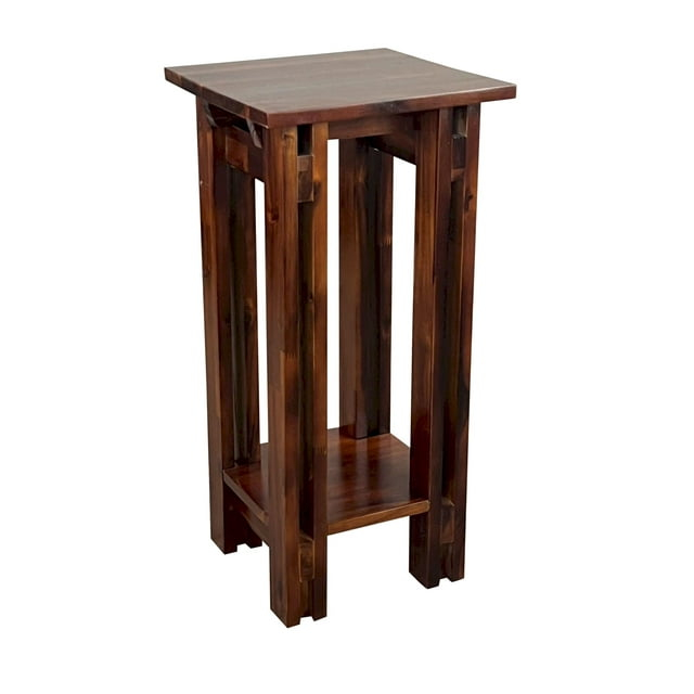 27.75"H x 13" Square Acacia Wood Architectural Plant/Telephone Table, Mahogany