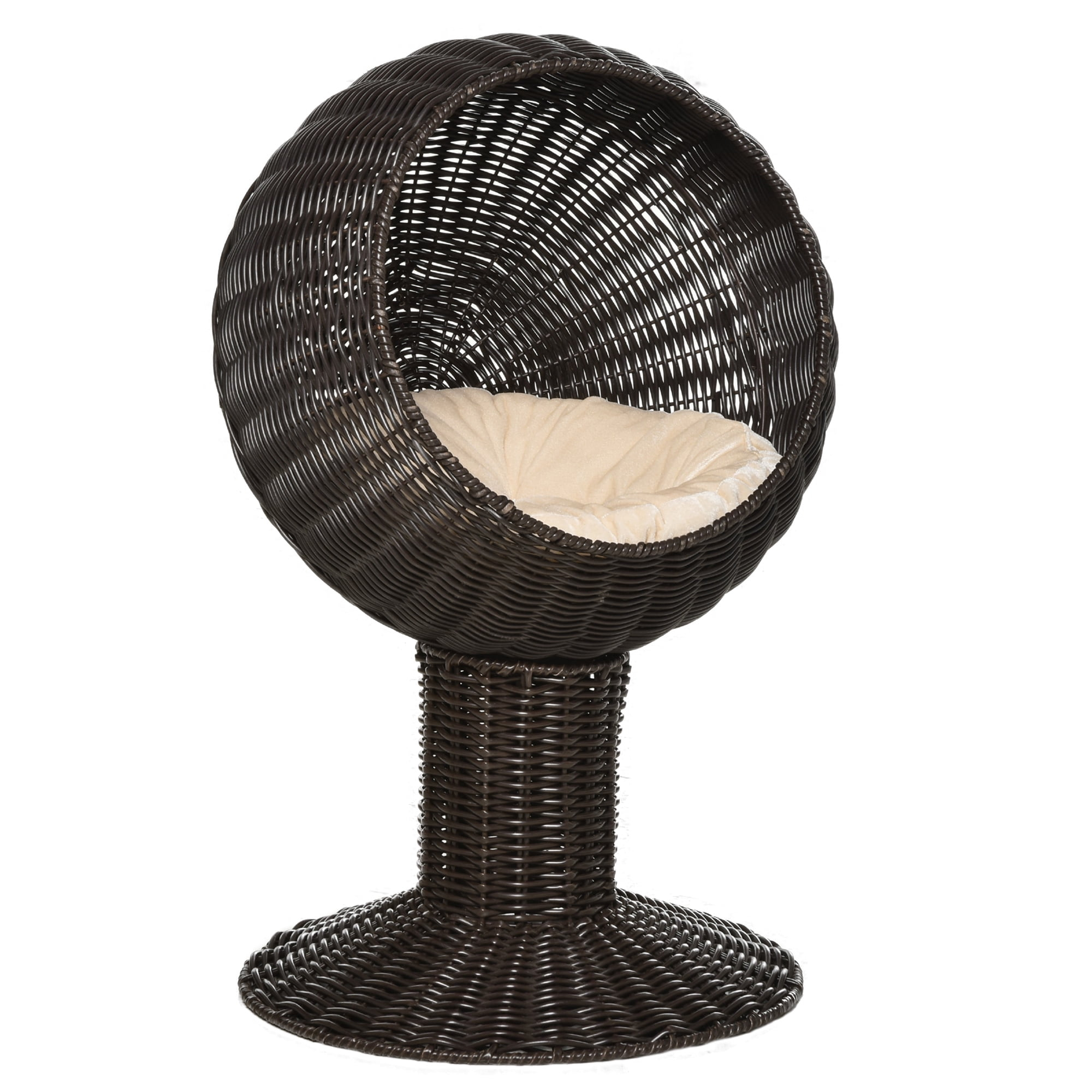 Dog Beds 27" Rattan Wicker Elevated Cat House Kitty Scratch House Pet Bed W/ Cushion,Cat Beds