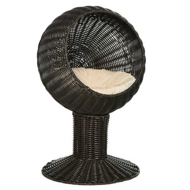 Dog Beds 27" Rattan Wicker Elevated Cat House Kitty Scratch House Pet Bed W/ Cushion,Cat Beds