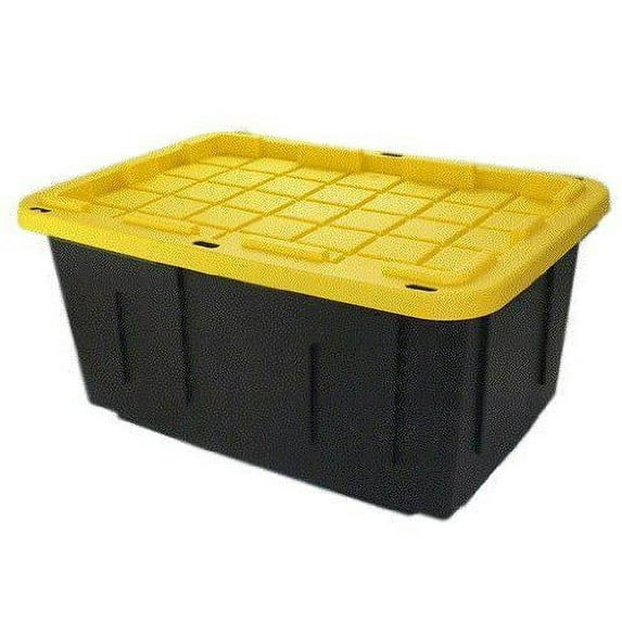 4 Pack 27 Gallon Stackable Storage Totes with Lids Black Yellow