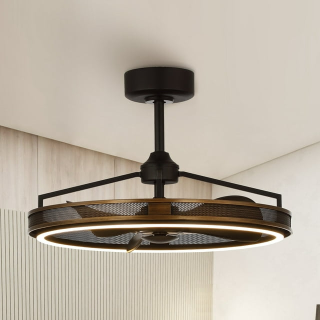 27-inch Industrial Bronze Mesh Caged Bladeless Ceiling Fan with LED Light and Remote