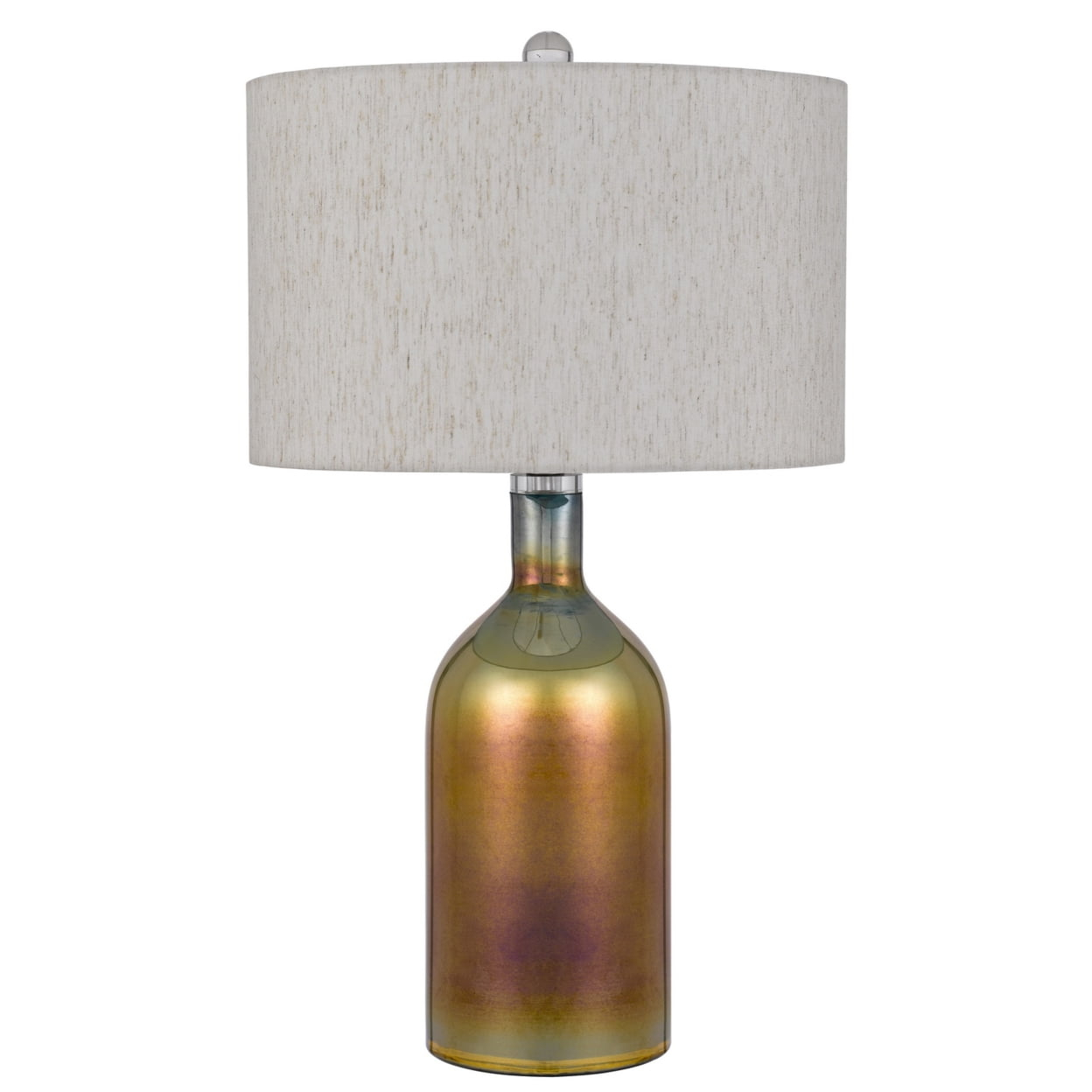 28 Inch Glass Bottle Table Lamp, Drum Shade, Dimmer, Bronze- Saltoro Sherpi