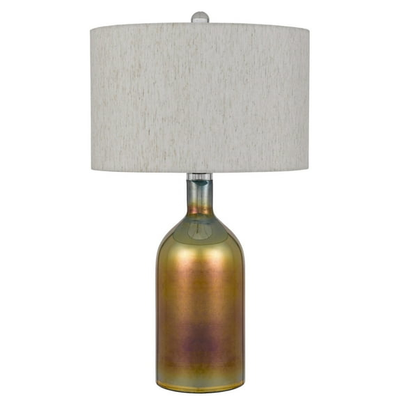28 Inch Glass Bottle Table Lamp, Drum Shade, Dimmer, Bronze- Saltoro Sherpi