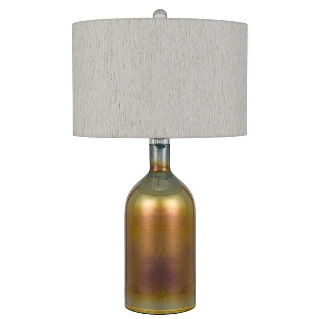 28 Inch Glass Bottle Table Lamp, Drum Shade, Dimmer, Bronze- Saltoro Sherpi