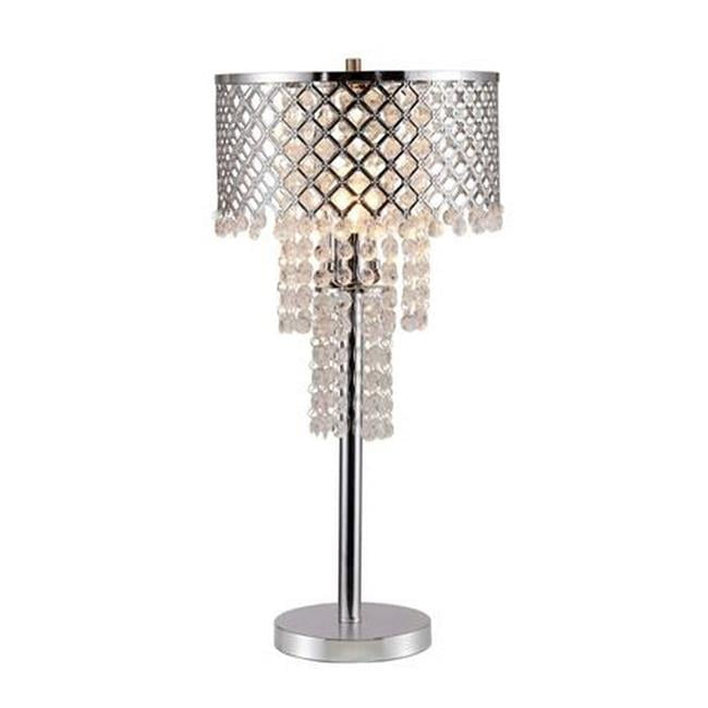 Benjara Denise 29 Inch Table Lamp, Glass, Metal Frame, Mesh Shade, Crystals, Gold