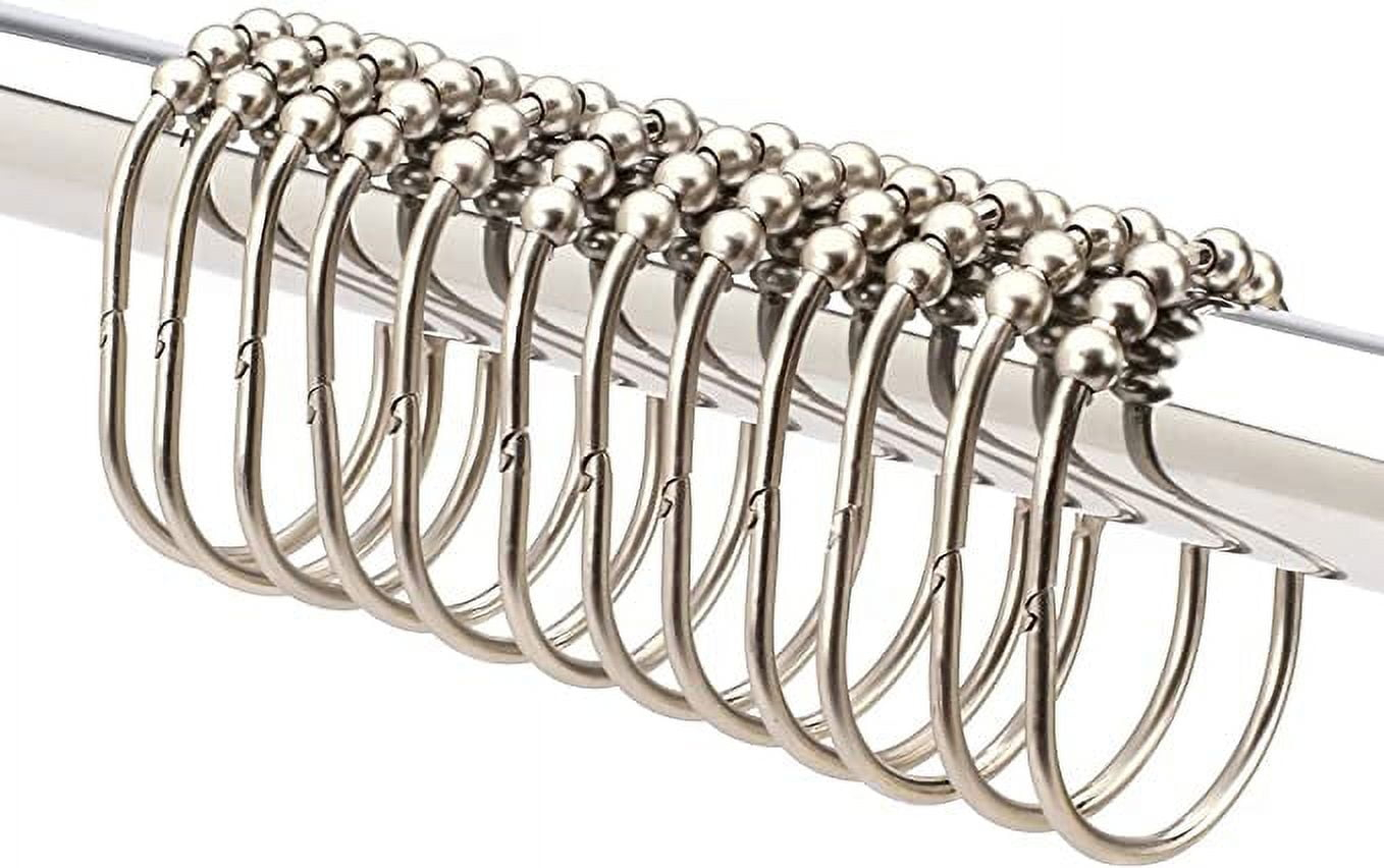 2LB Depot Shower Curtain Rings - Set of 12 - Decorative Brushed Satin Nickel Finish - Easy Glide Rollers - Rustproof Stainless Steel - Shower Curtain Hooks
