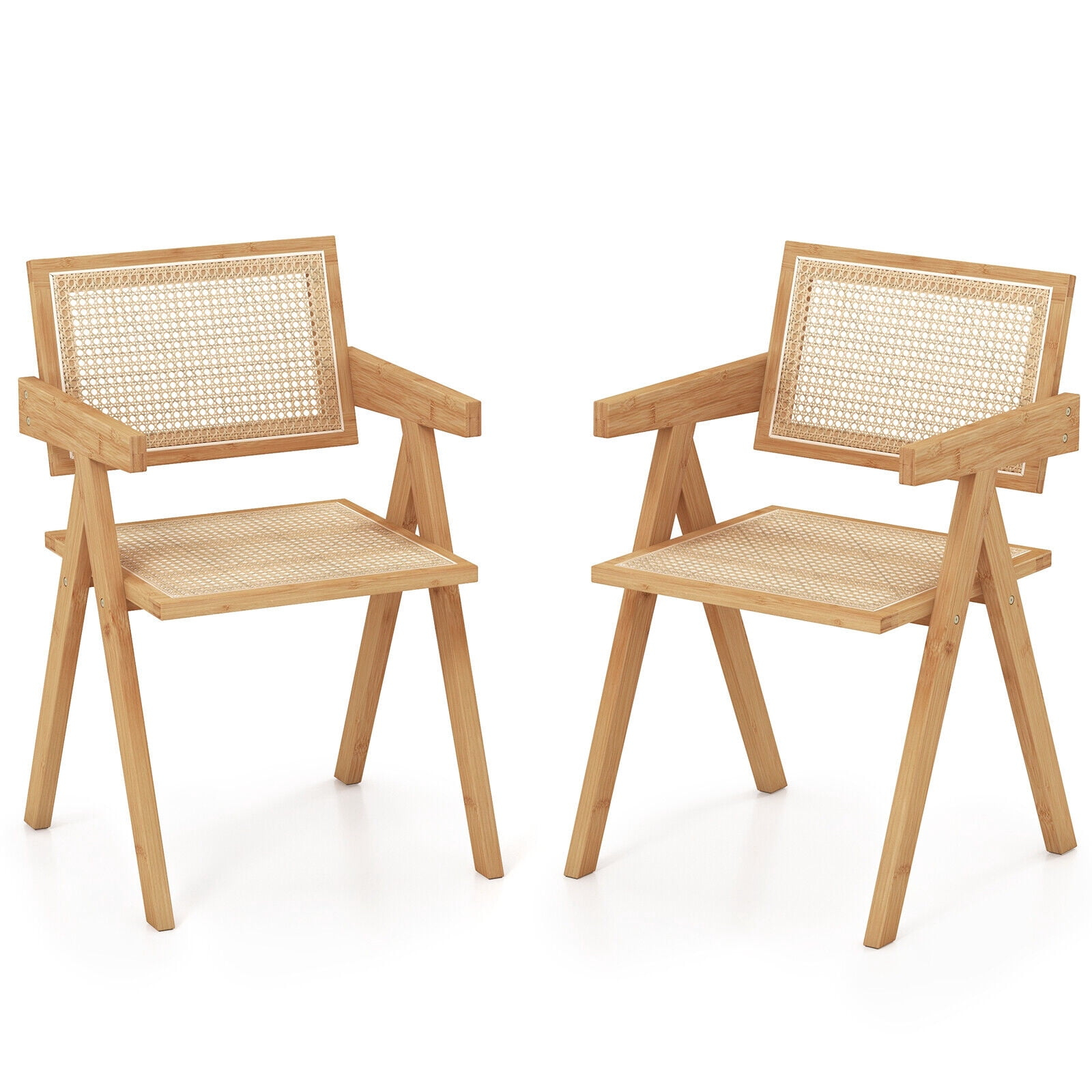 Galaxera Set of 2 Rattan Accent Chairs Century Dining Armchair Bamboo Frame Kitchen