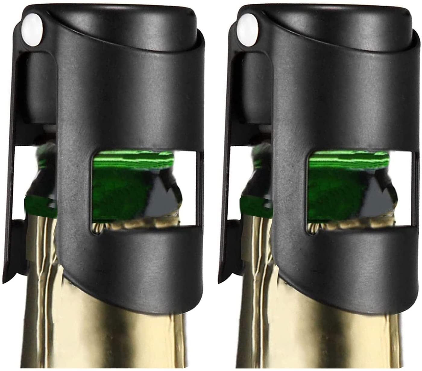 2Pack Champagne Stopper Black - Professional Champagne Saver Bottle Stopper with Pure Silicone Airtight Seal - Stainless Steel Prosecco, Cava, and Sparkling Wine Stopper