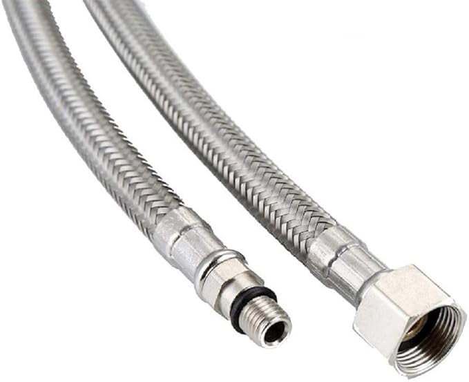 (2Pcs) EZ-Fluid 20-Inch Long Faucet Connector Braided Stainless Steel Supply Hose 3/8-Inch Female Compression Thread x M10 Male Connector