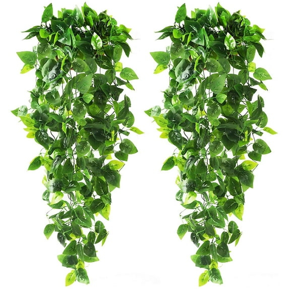 2pcs Artificial Hanging Plants 3.6ft Fake Ivy Vine Fake Ivy Leaves for Wedding Wall House Room Patio Indoor Outdoor Home Shelf Office Decor (No Baskets) A